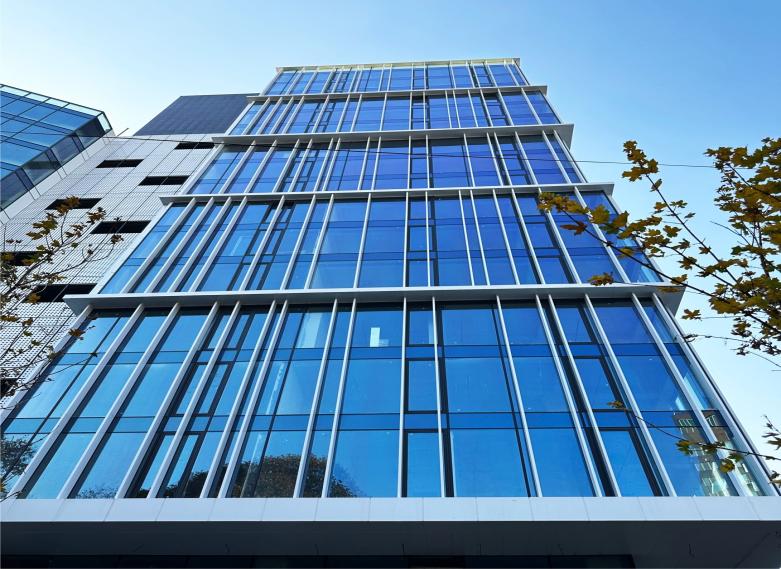 Glass exterior detail of the business center