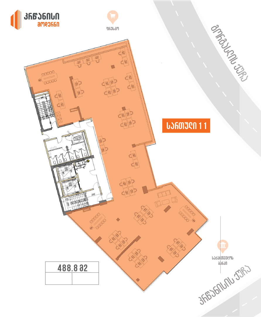 Floor 11 plan for the 488.8 square meter office space